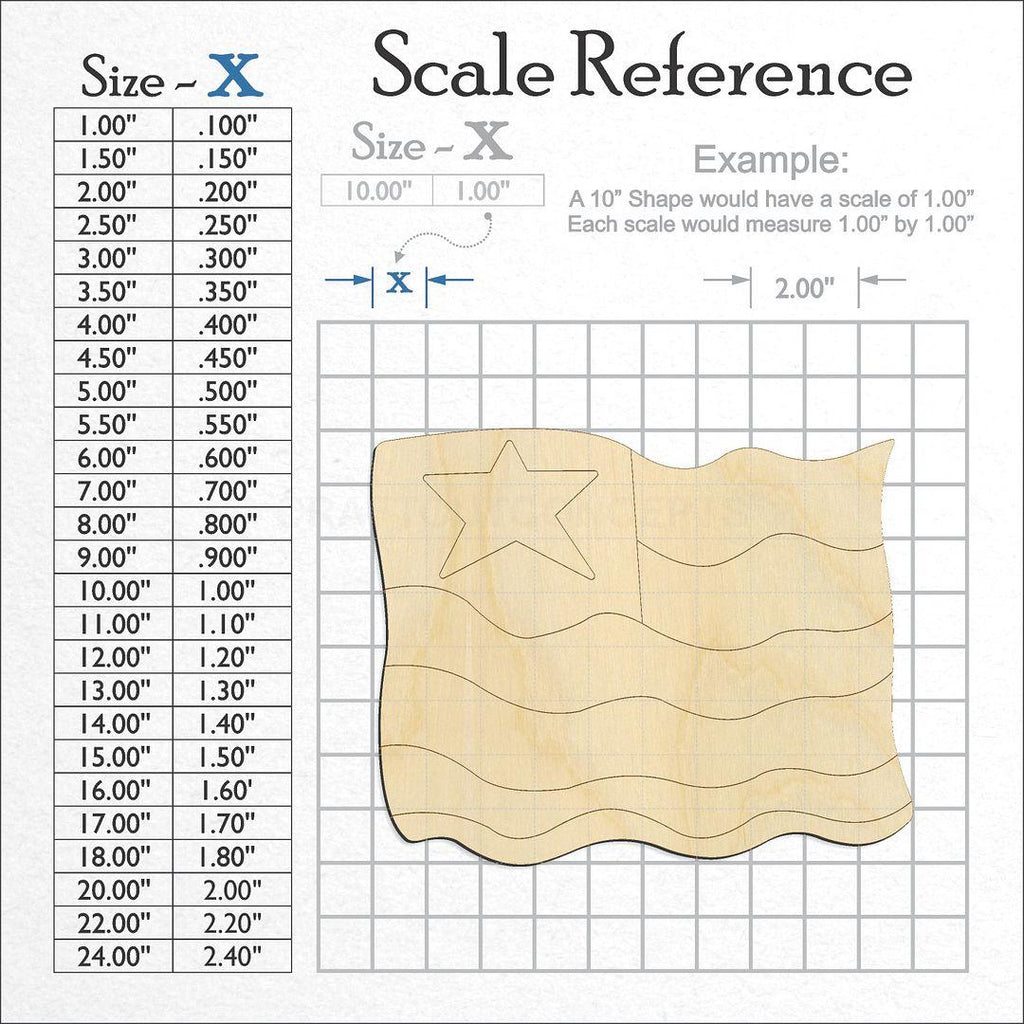 A scale and graph image showing a wood US Flag craft blank