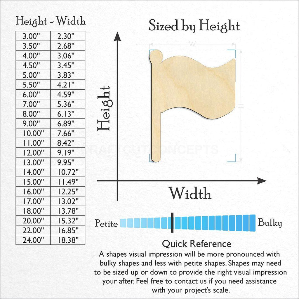 Sizes available for a laser cut Flag Pole craft blank