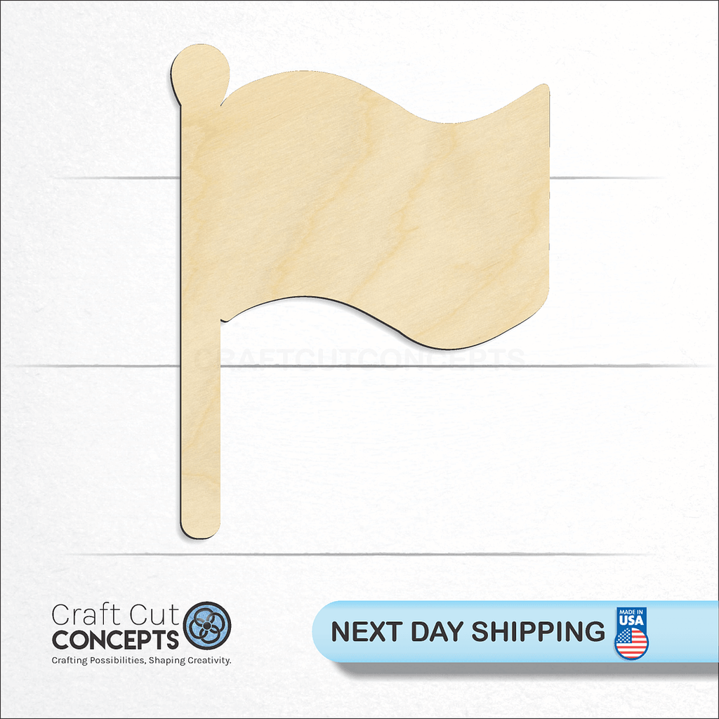 Craft Cut Concepts logo and next day shipping banner with an unfinished wood Flag Pole craft shape and blank