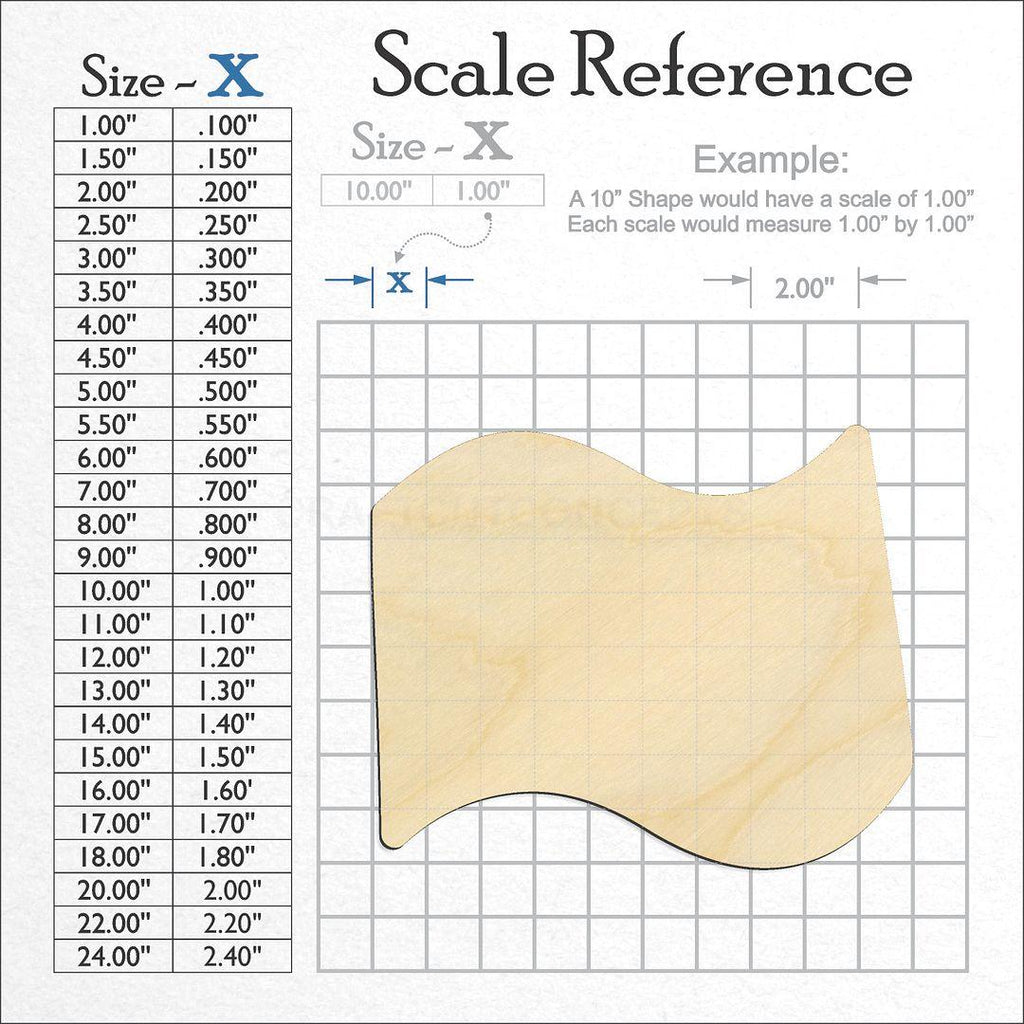 A scale and graph image showing a wood Flag Heart craft blank