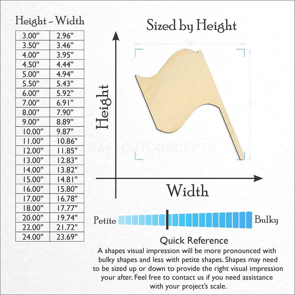 Sizes available for a laser cut Flag Race craft blank