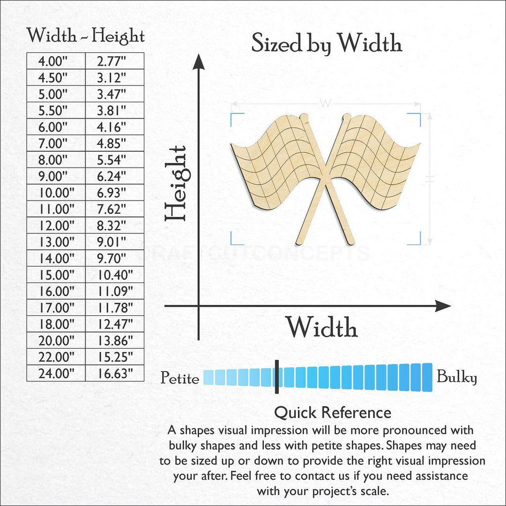 Sizes available for a laser cut Double Checkerd Flag Race craft blank