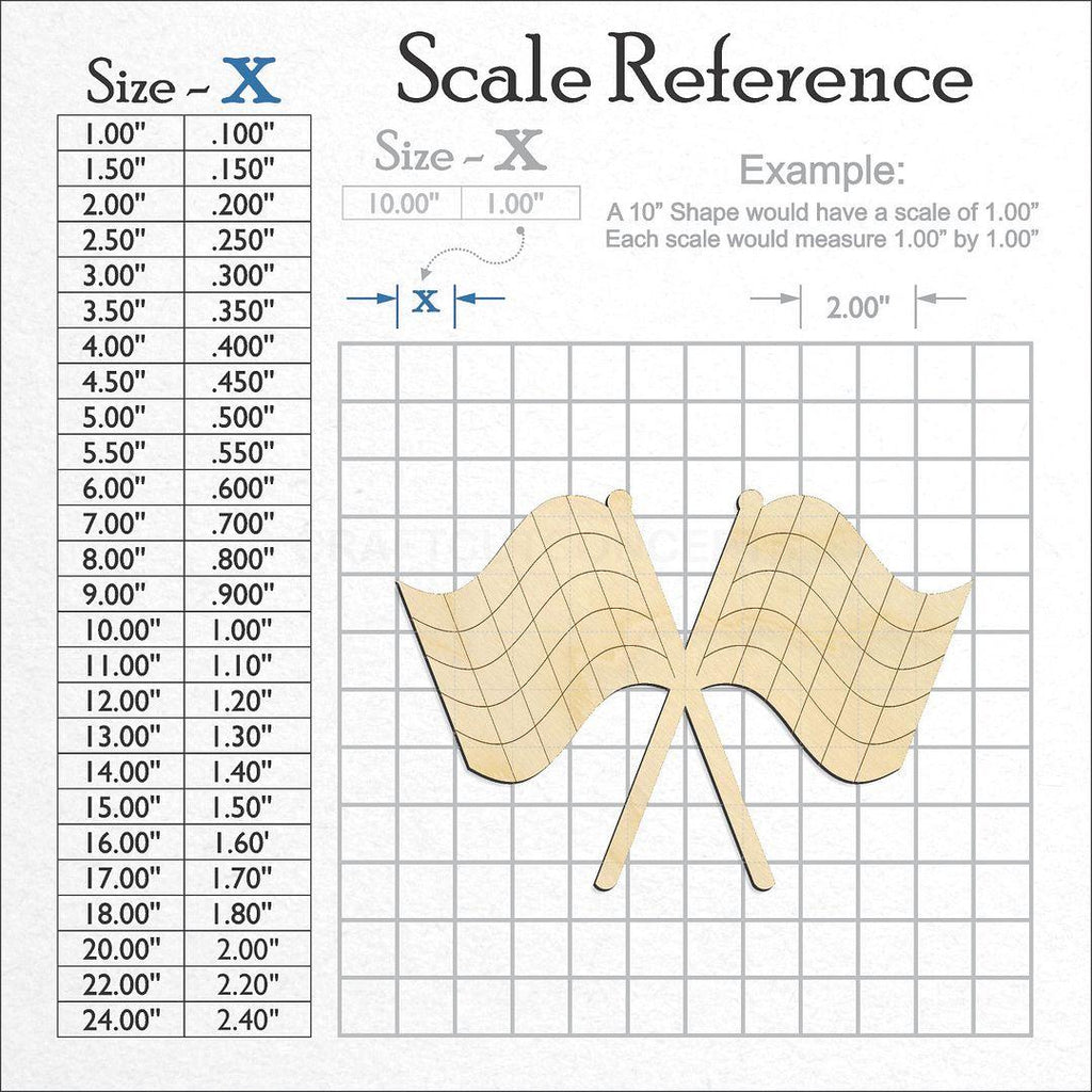 A scale and graph image showing a wood Double Checkerd Flag Race craft blank