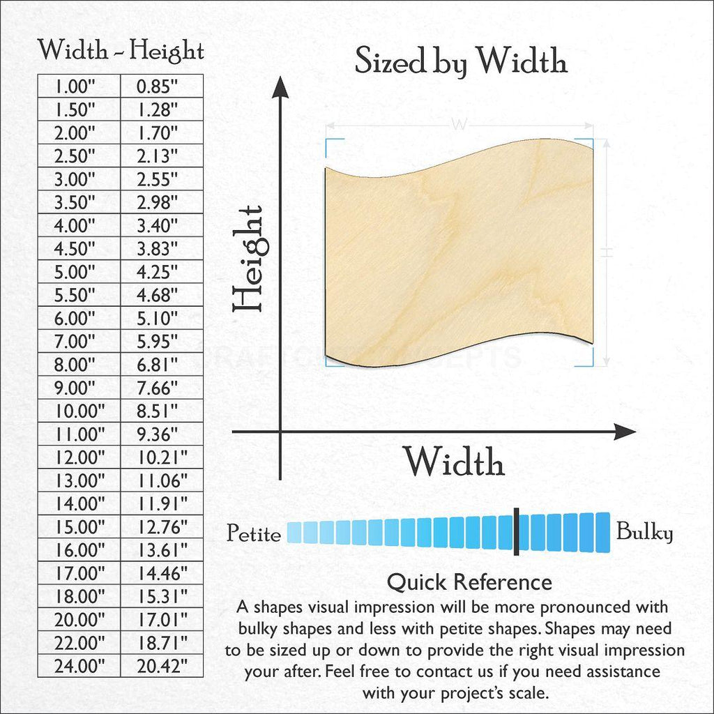 Sizes available for a laser cut Flag craft blank