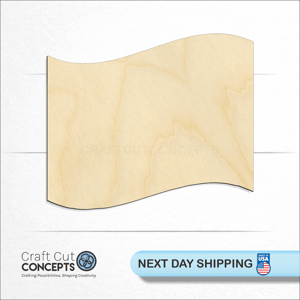Craft Cut Concepts logo and next day shipping banner with an unfinished wood Flag craft shape and blank
