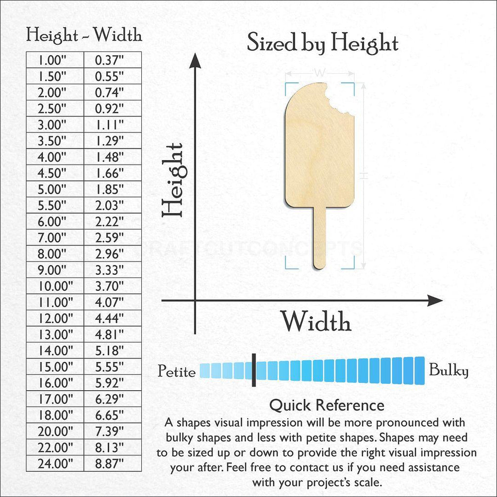 Sizes available for a laser cut Popcicle craft blank