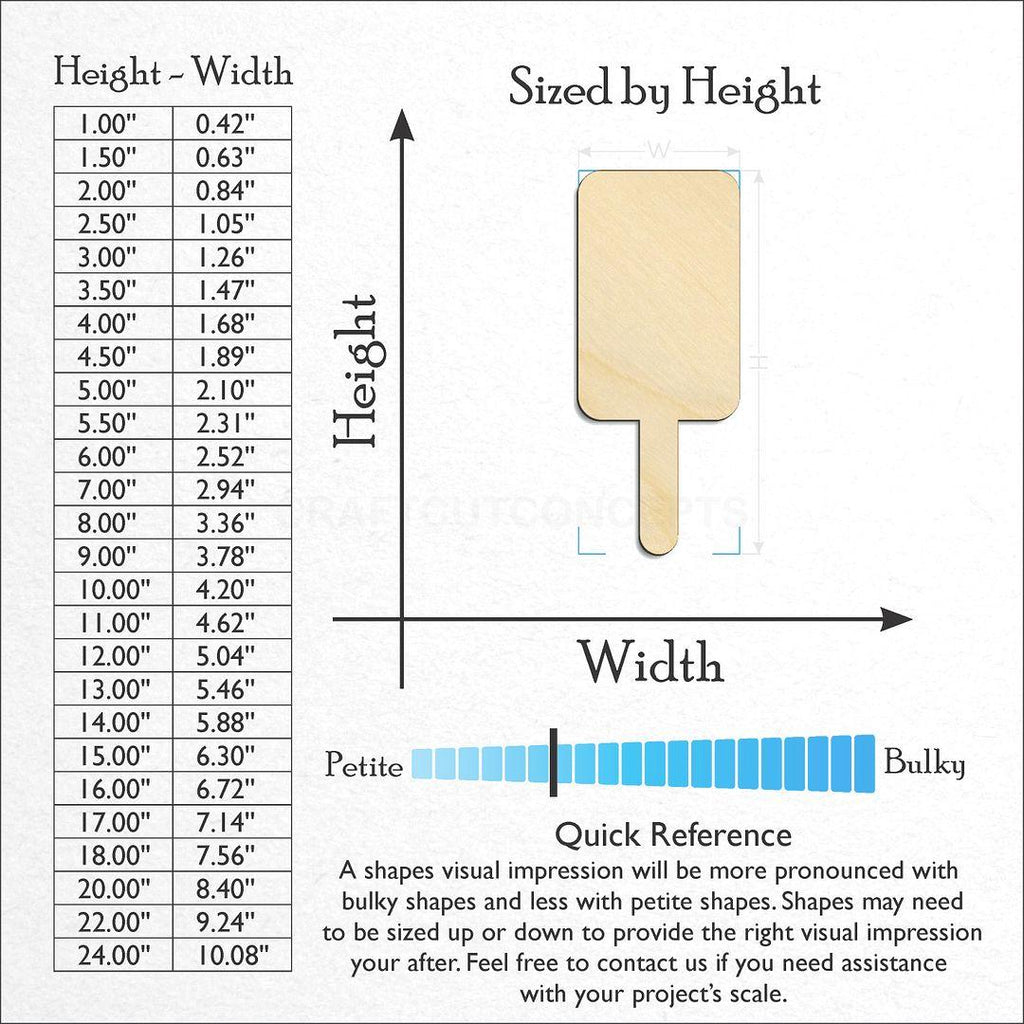 Sizes available for a laser cut Popsicle craft blank