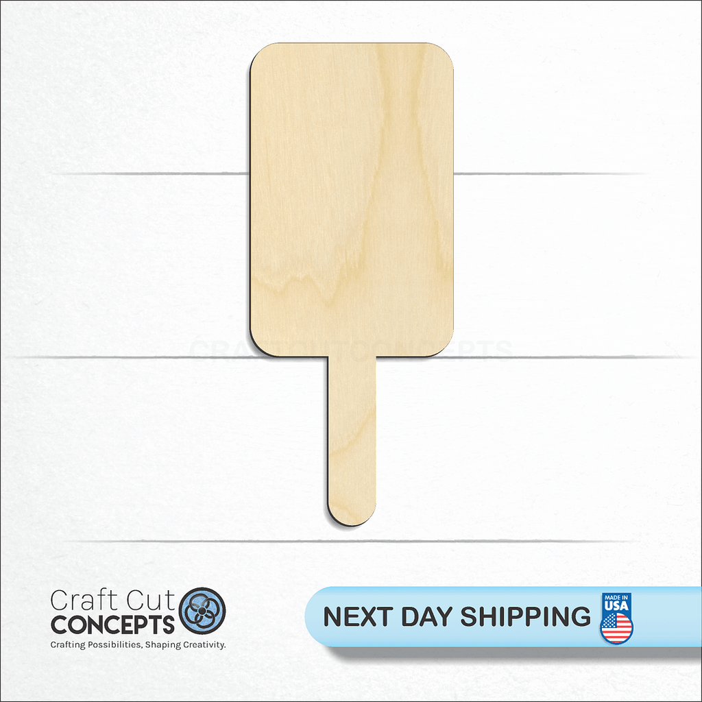 Craft Cut Concepts logo and next day shipping banner with an unfinished wood Popsicle craft shape and blank