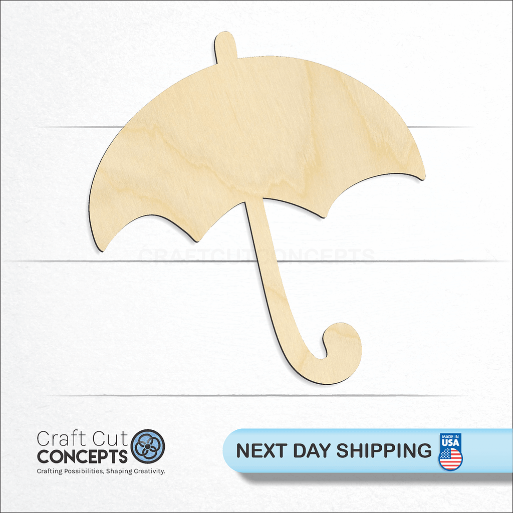 Craft Cut Concepts logo and next day shipping banner with an unfinished wood Umbrella craft shape and blank