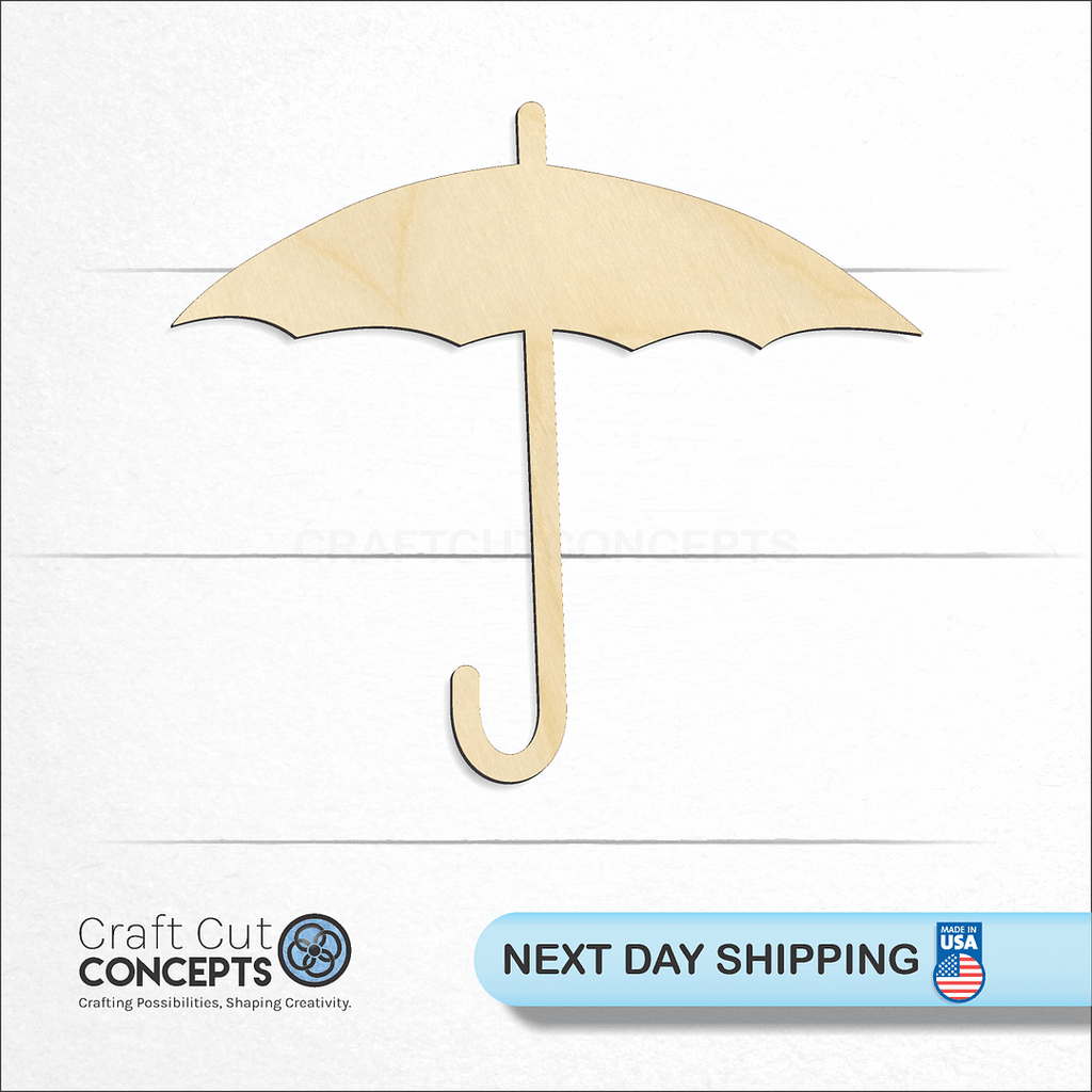 Craft Cut Concepts logo and next day shipping banner with an unfinished wood Umbrella craft shape and blank