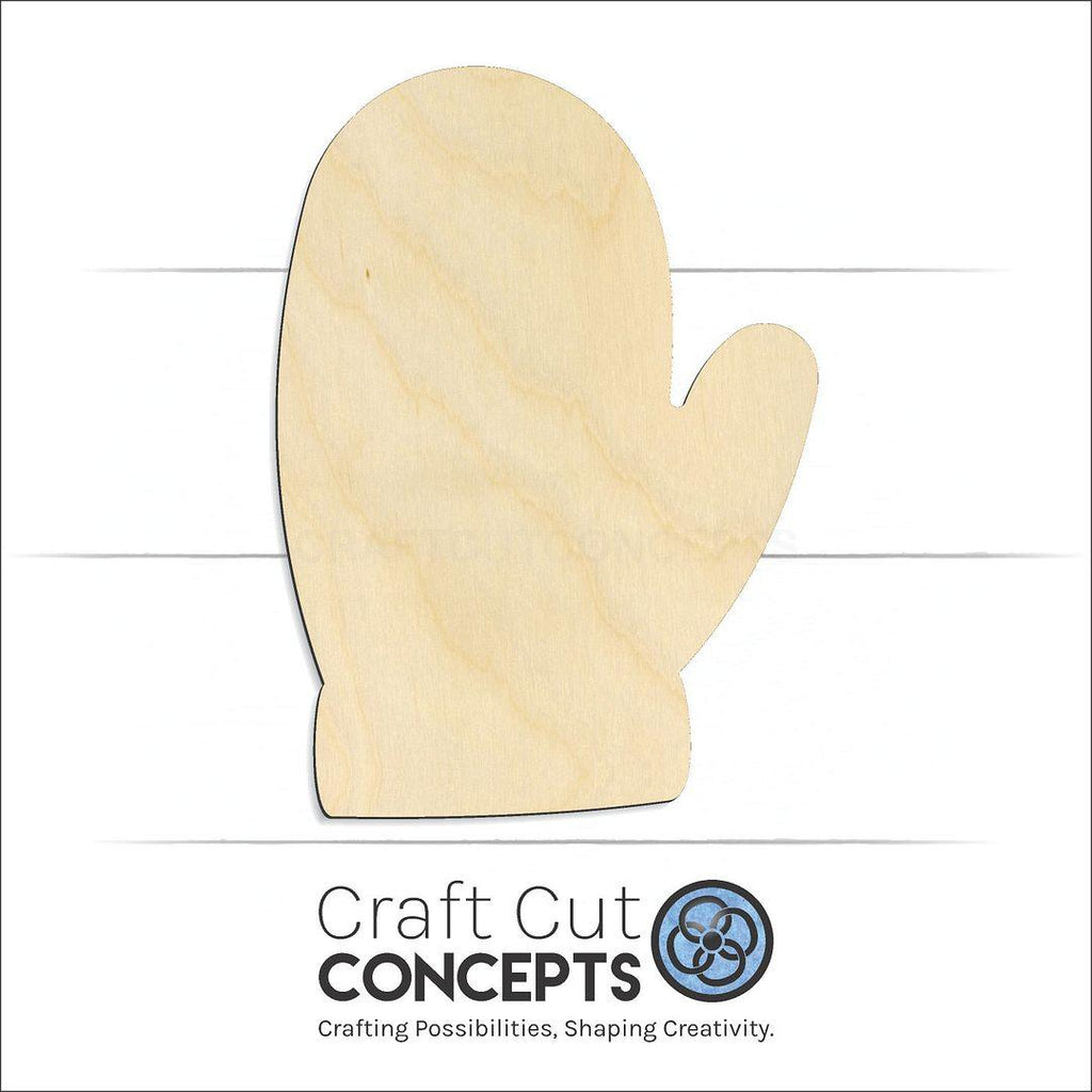 Craft Cut Concepts Logo under a wood Mitten craft shape and blank