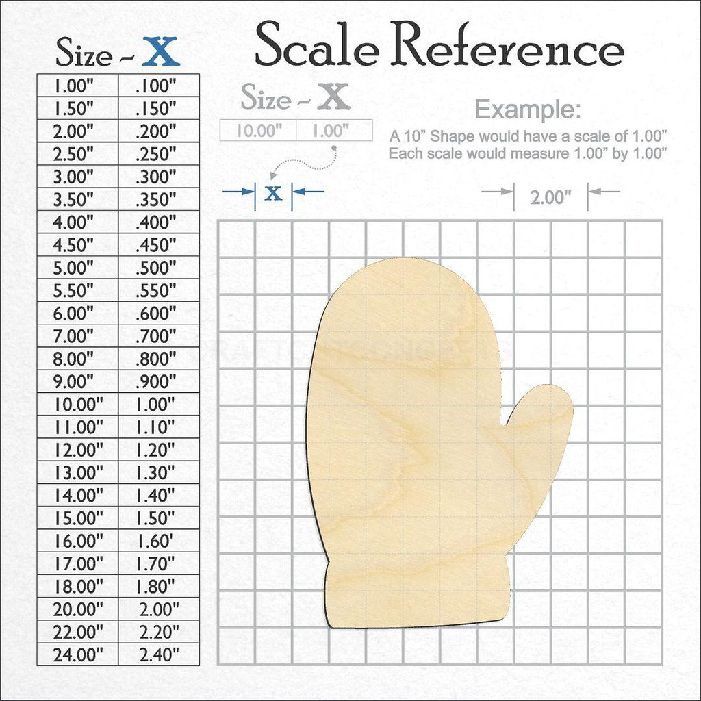 A scale and graph image showing a wood Mitten craft blank