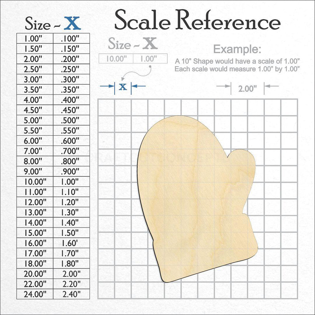 A scale and graph image showing a wood Mitten craft blank