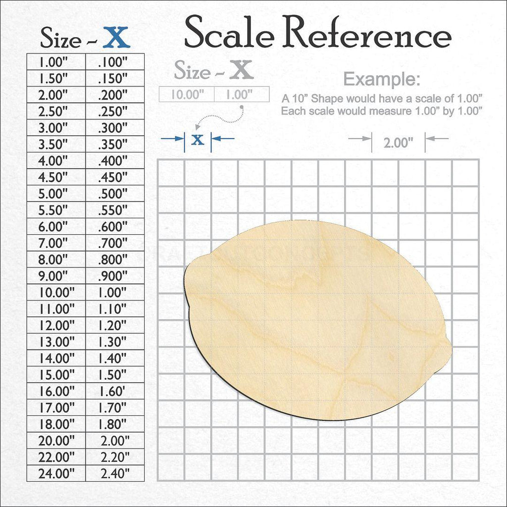 A scale and graph image showing a wood Lemon craft blank