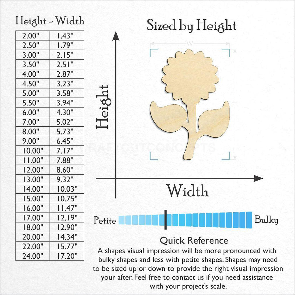 Sizes available for a laser cut Sun Flower craft blank
