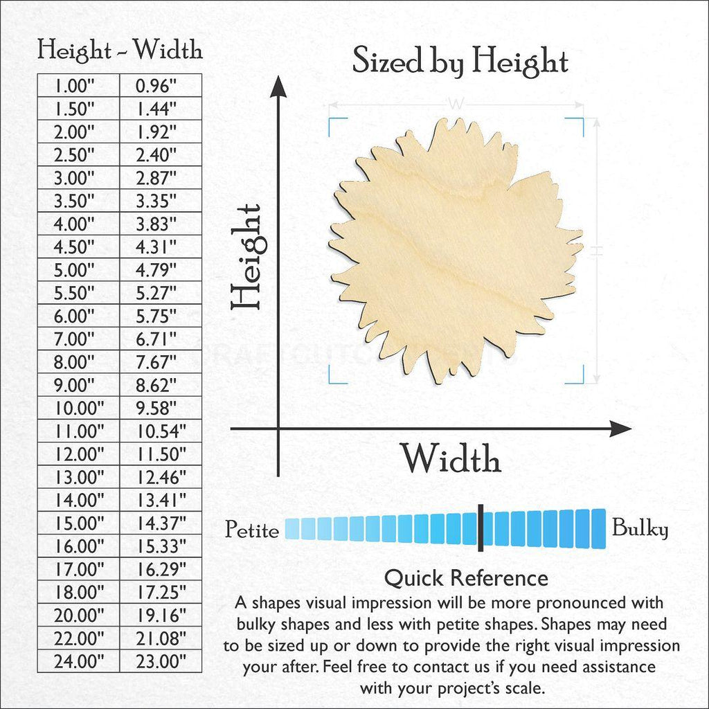 Sizes available for a laser cut Sun Flower craft blank