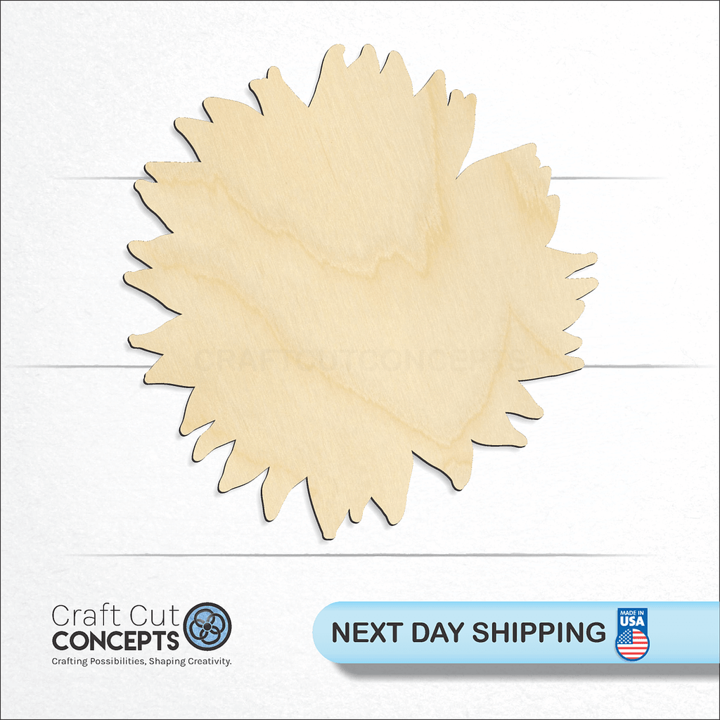 Craft Cut Concepts logo and next day shipping banner with an unfinished wood Sun Flower craft shape and blank