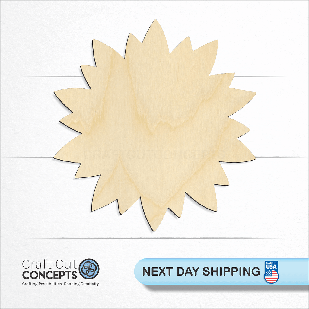 Craft Cut Concepts logo and next day shipping banner with an unfinished wood Sun Flower craft shape and blank