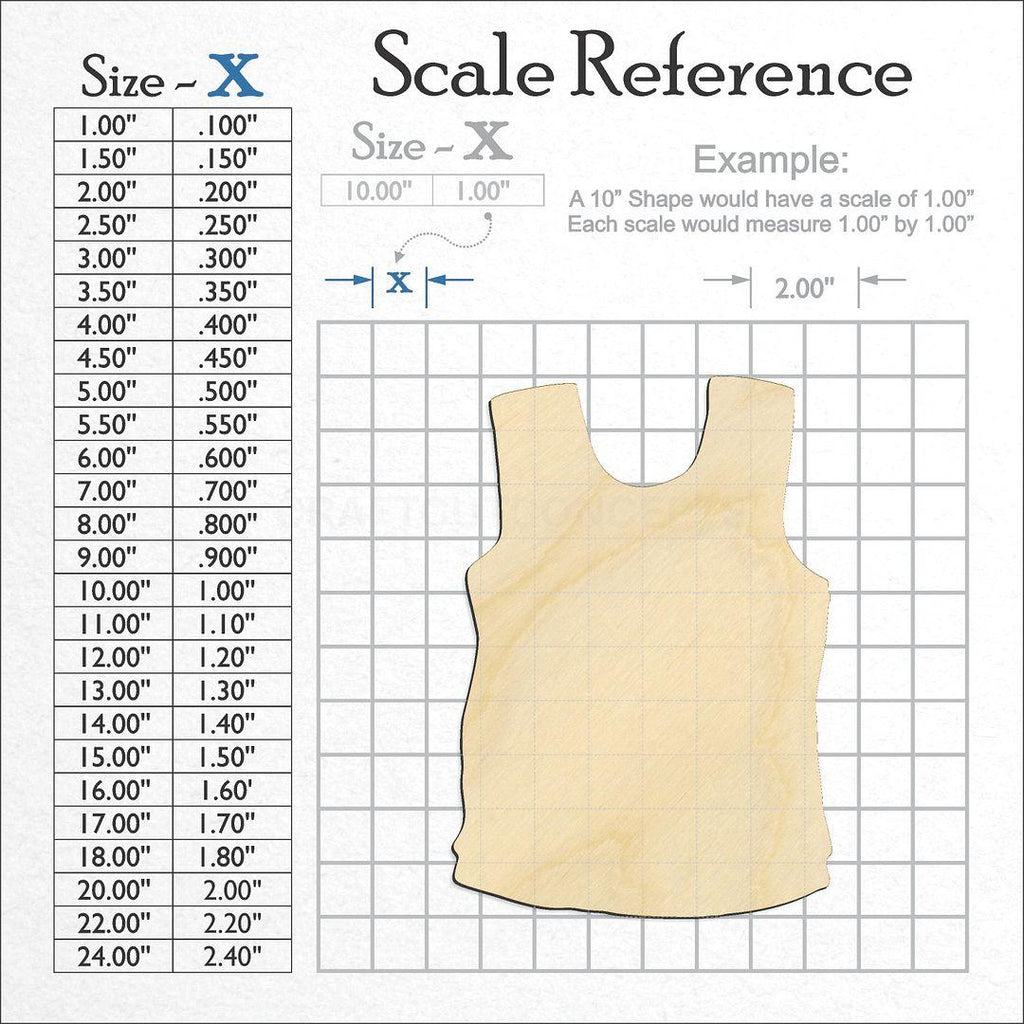 A scale and graph image showing a wood Jersey Shirt craft blank