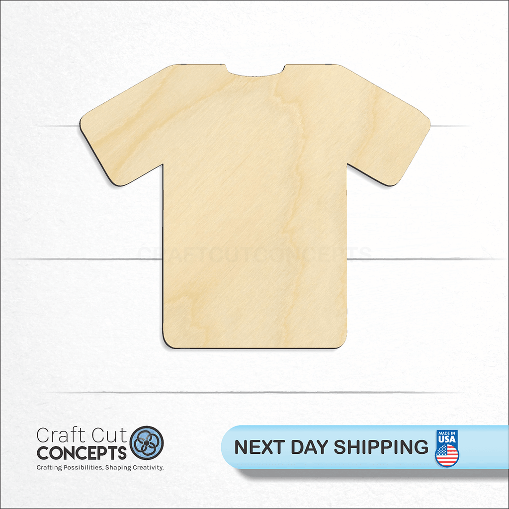 Craft Cut Concepts logo and next day shipping banner with an unfinished wood Shirt craft shape and blank