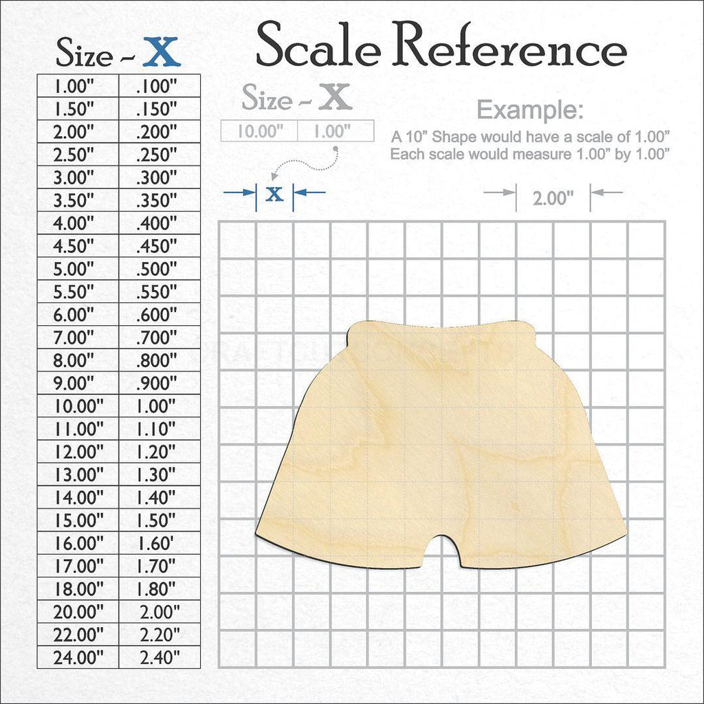 A scale and graph image showing a wood Shorts craft blank