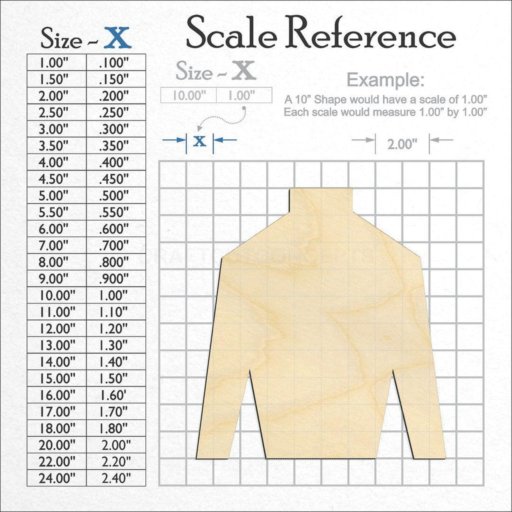 A scale and graph image showing a wood Polo Shirt craft blank