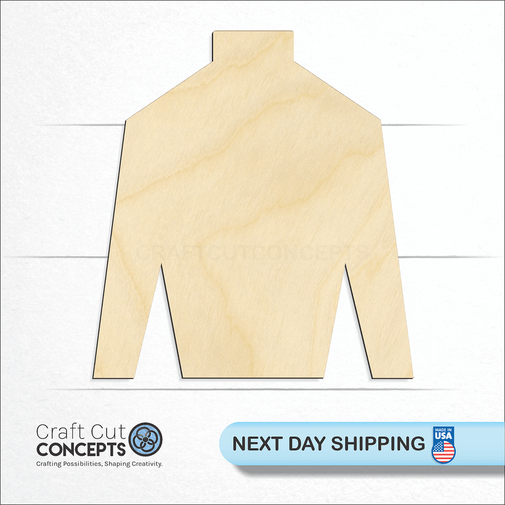 Craft Cut Concepts logo and next day shipping banner with an unfinished wood Polo Shirt craft shape and blank