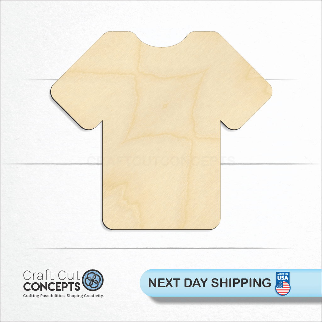 Craft Cut Concepts logo and next day shipping banner with an unfinished wood Shirt craft shape and blank