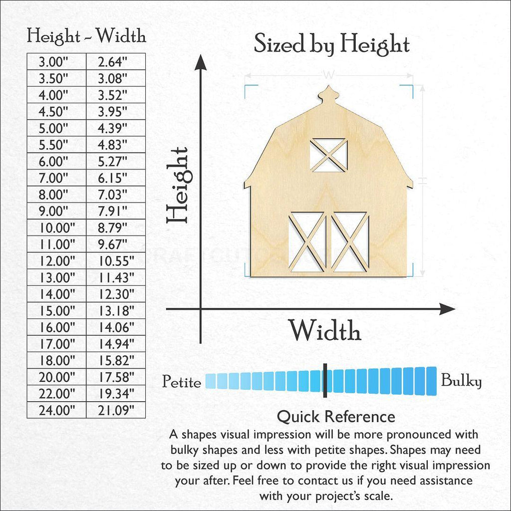 Sizes available for a laser cut Barn with doors craft blank