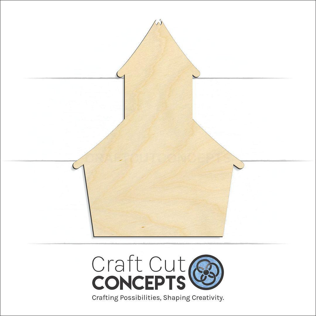 Craft Cut Concepts Logo under a wood School House craft shape and blank