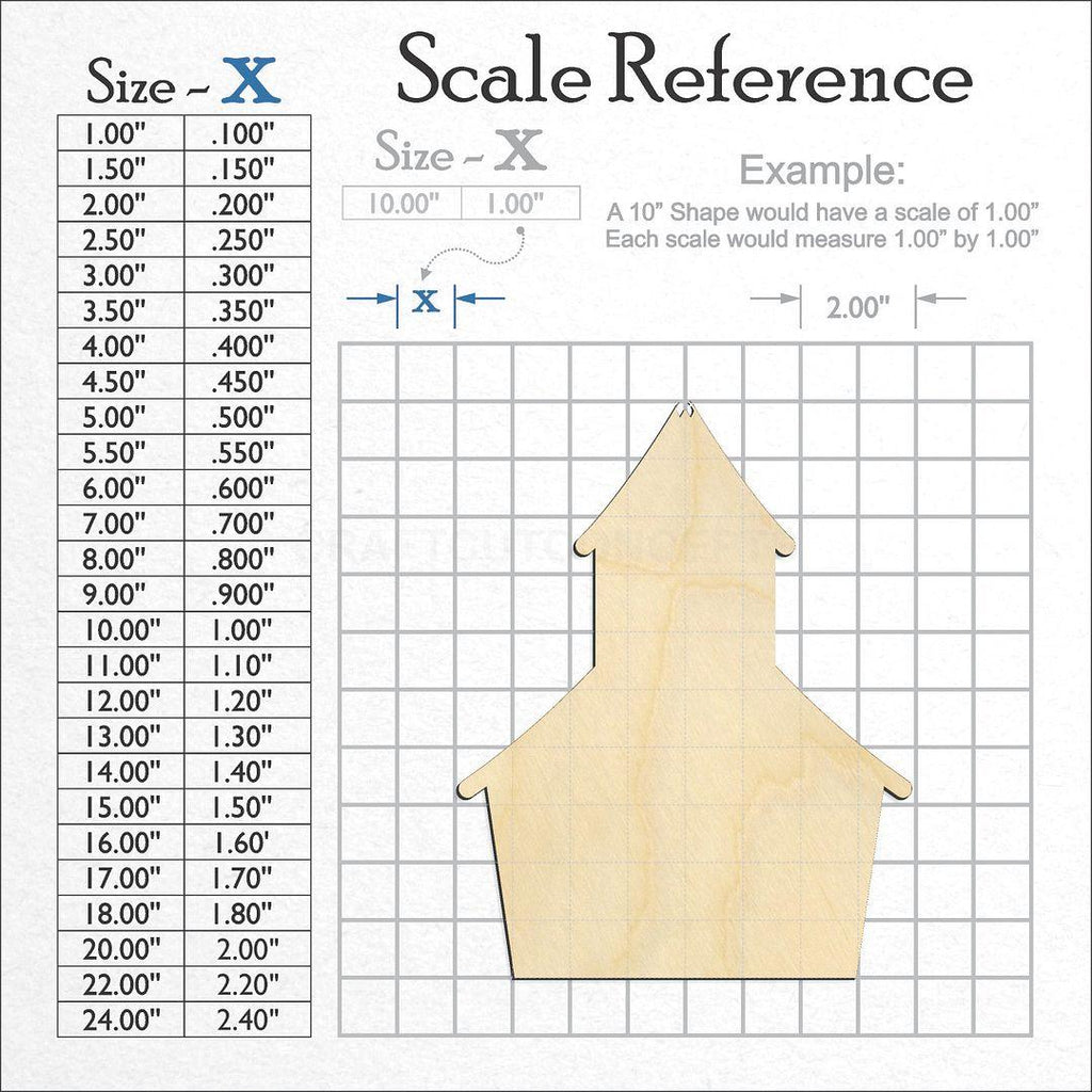 A scale and graph image showing a wood School House craft blank