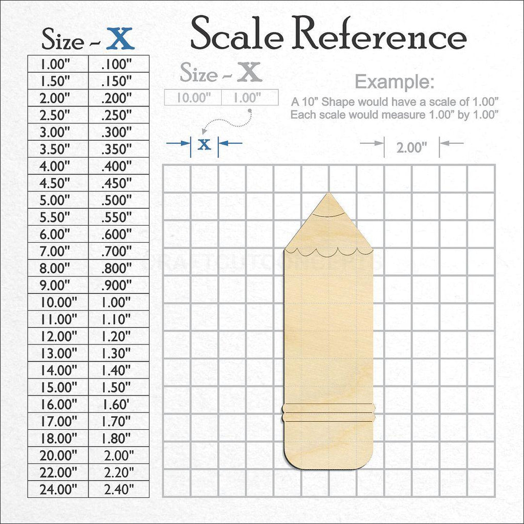 A scale and graph image showing a wood Teacher Pencil craft blank