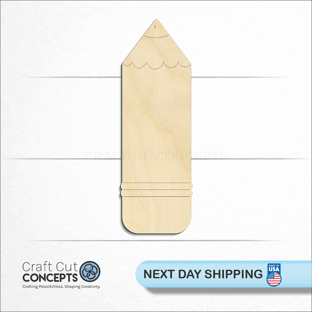 Craft Cut Concepts logo and next day shipping banner with an unfinished wood Teacher Pencil craft shape and blank