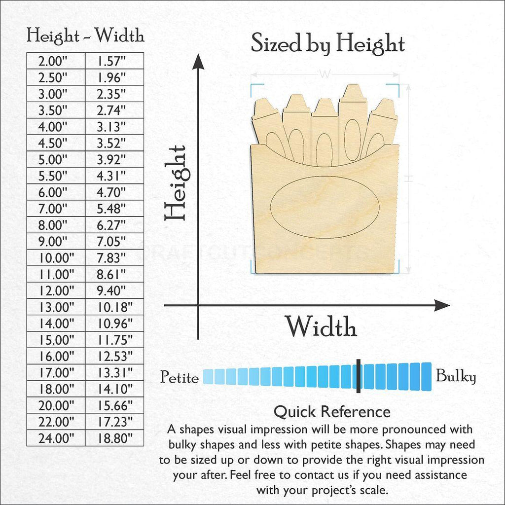 Sizes available for a laser cut Crayon Box craft blank