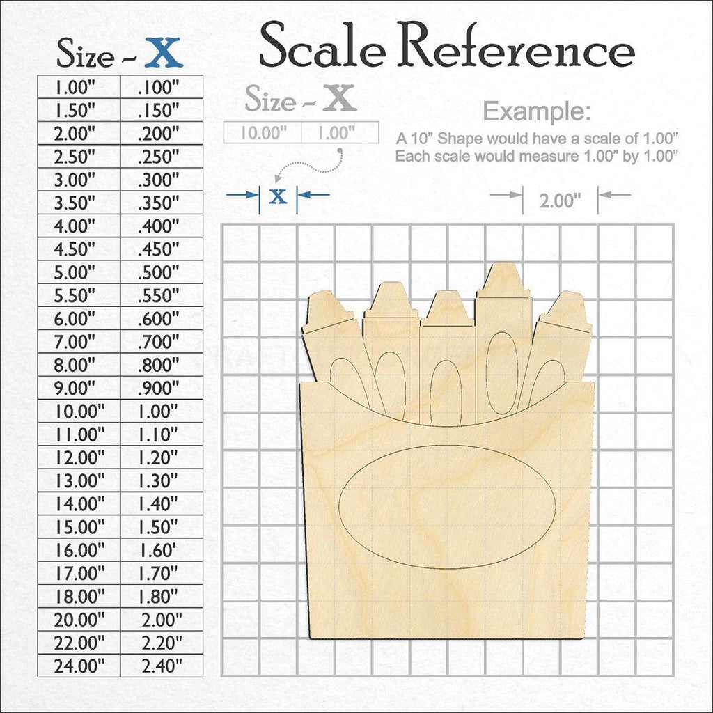 A scale and graph image showing a wood Crayon Box craft blank