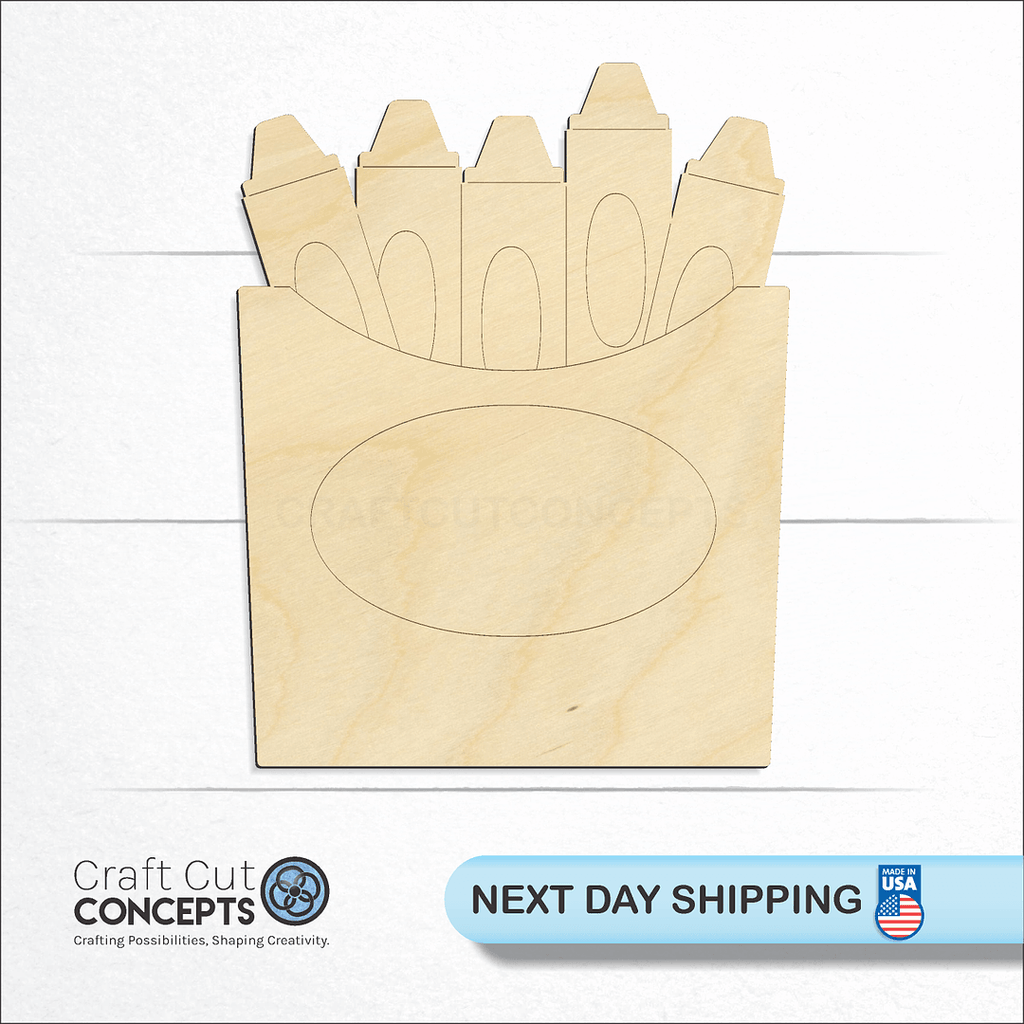 Craft Cut Concepts logo and next day shipping banner with an unfinished wood Crayon Box craft shape and blank