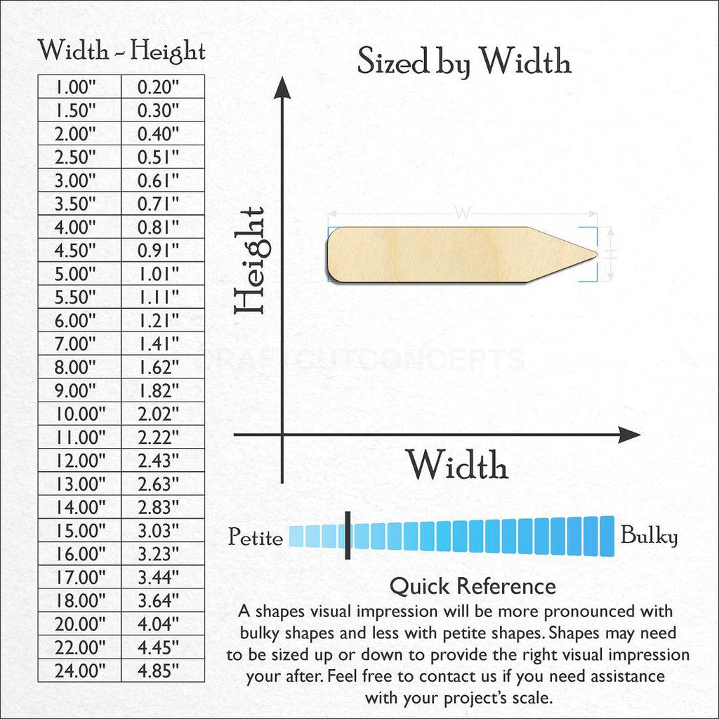 Sizes available for a laser cut Teacher Pencil craft blank