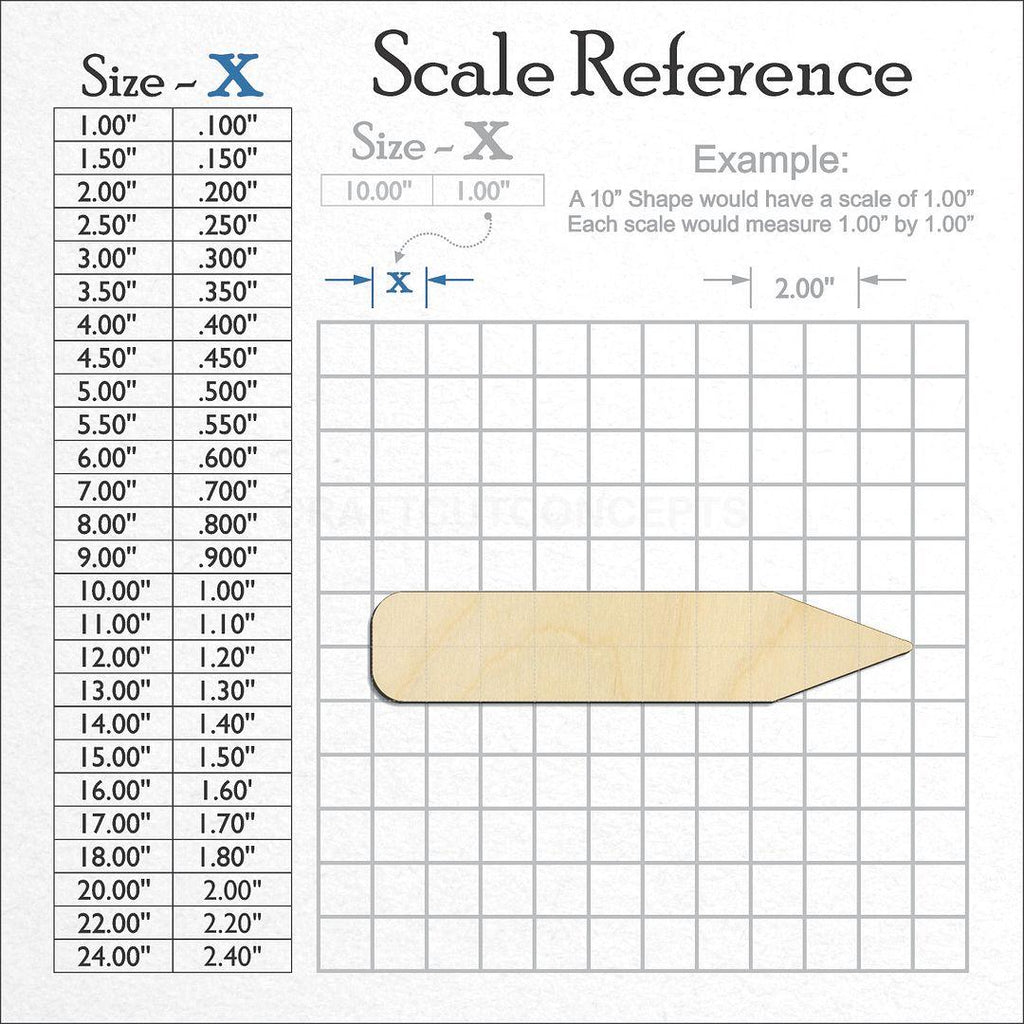 A scale and graph image showing a wood Teacher Pencil craft blank