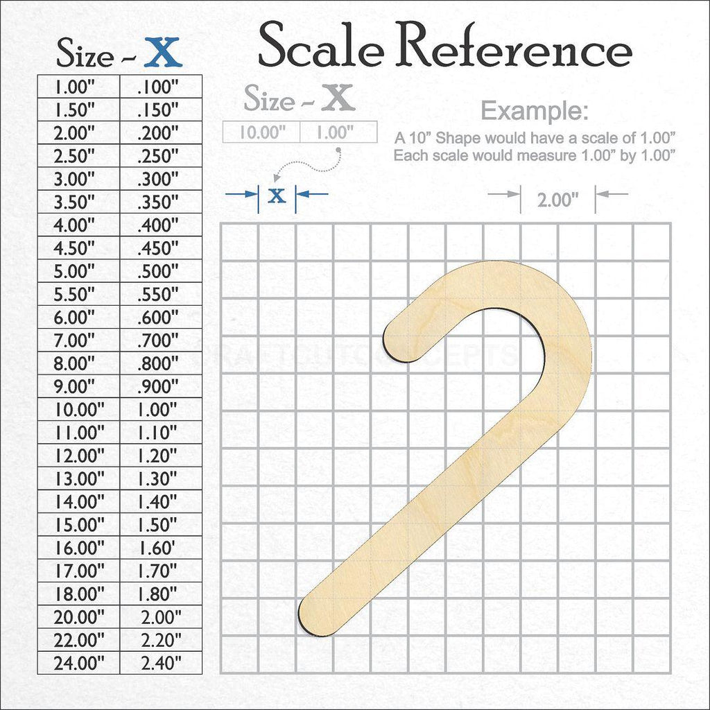 A scale and graph image showing a wood Candy Cane craft blank