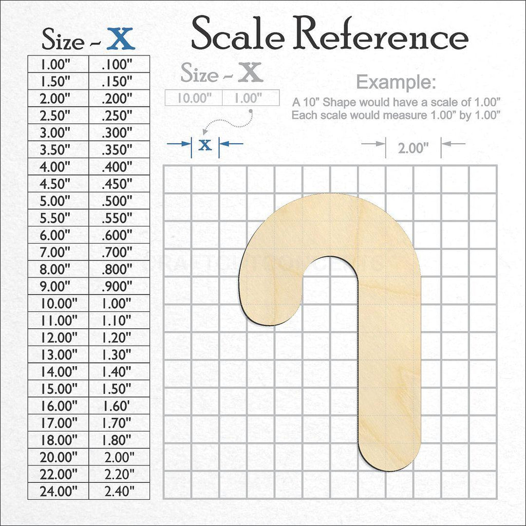 A scale and graph image showing a wood Candy Cane craft blank