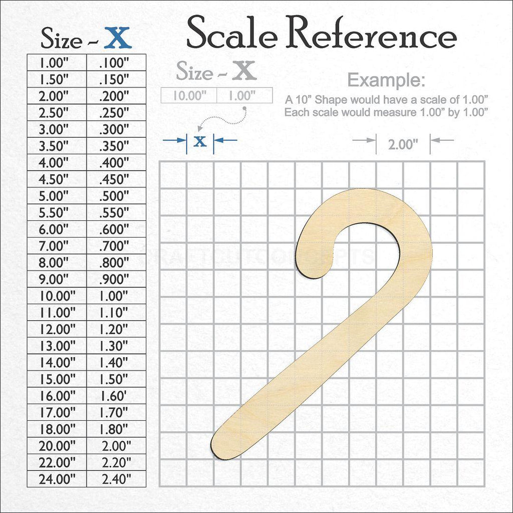 A scale and graph image showing a wood Candy Cane craft blank