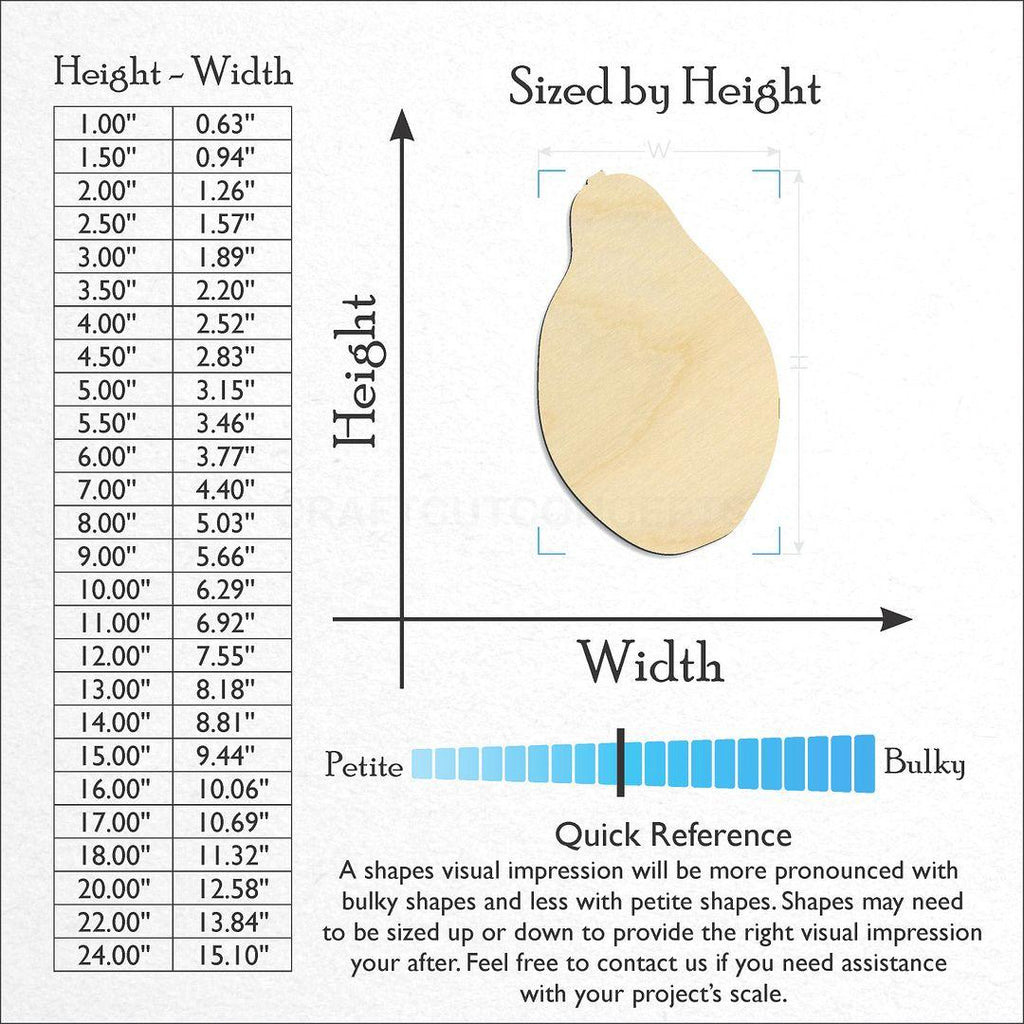 Sizes available for a laser cut Paw Paw Fruit craft blank