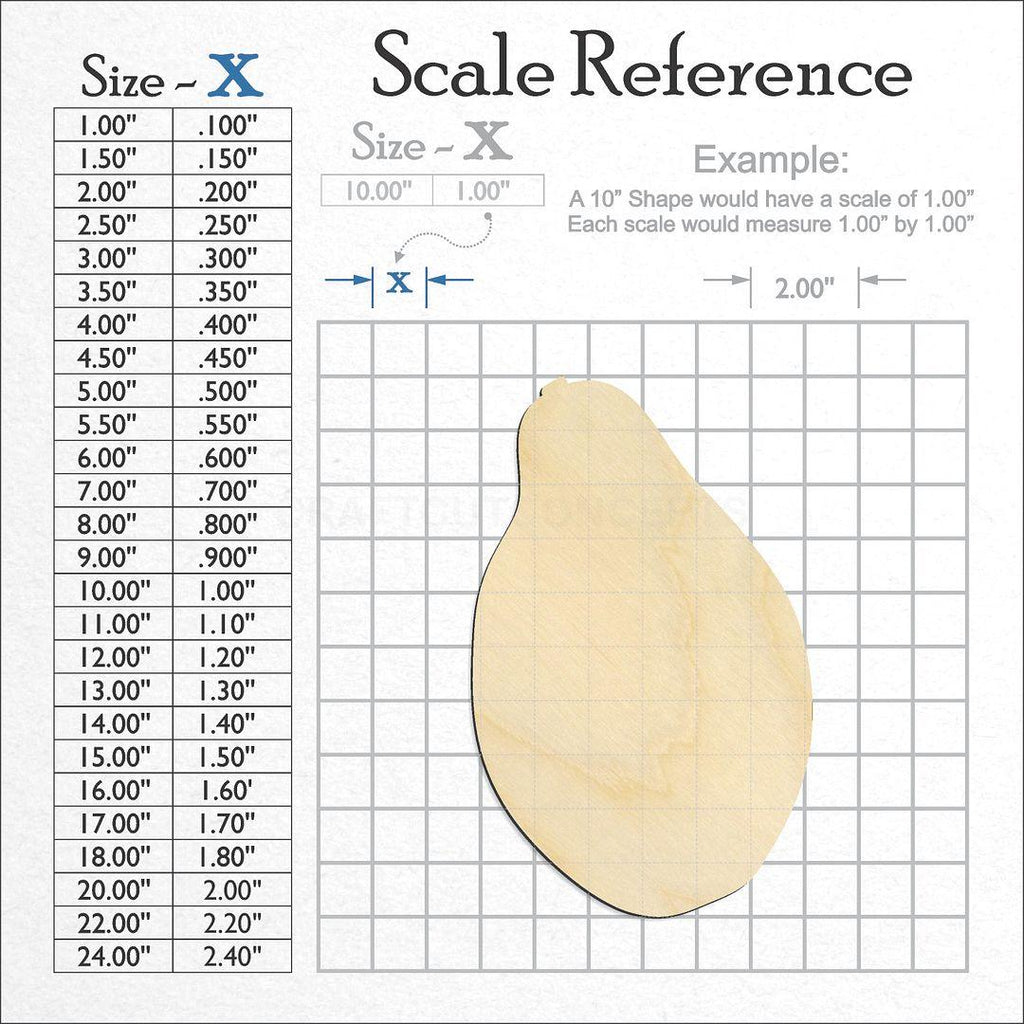 A scale and graph image showing a wood Paw Paw Fruit craft blank