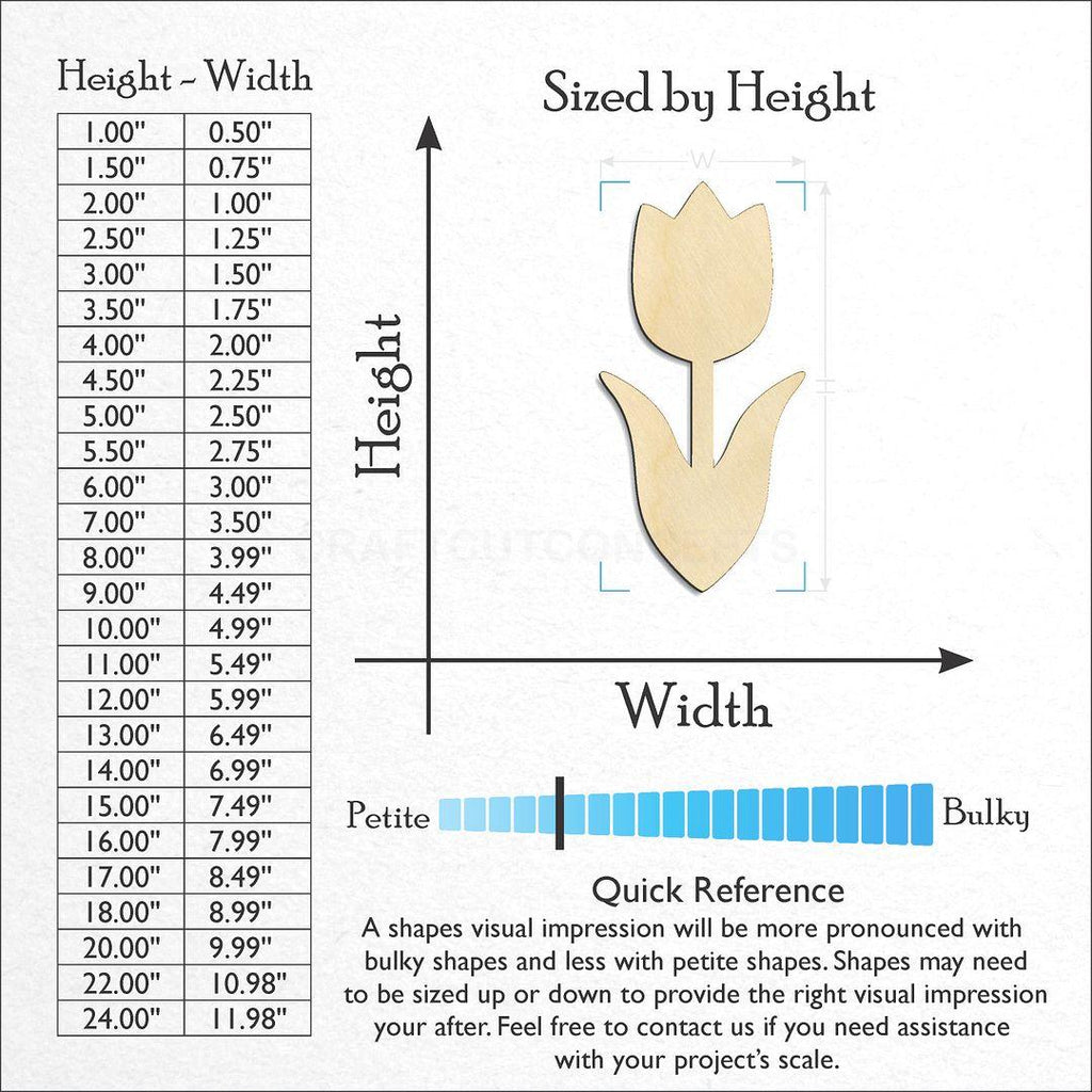 Sizes available for a laser cut Tulip craft blank