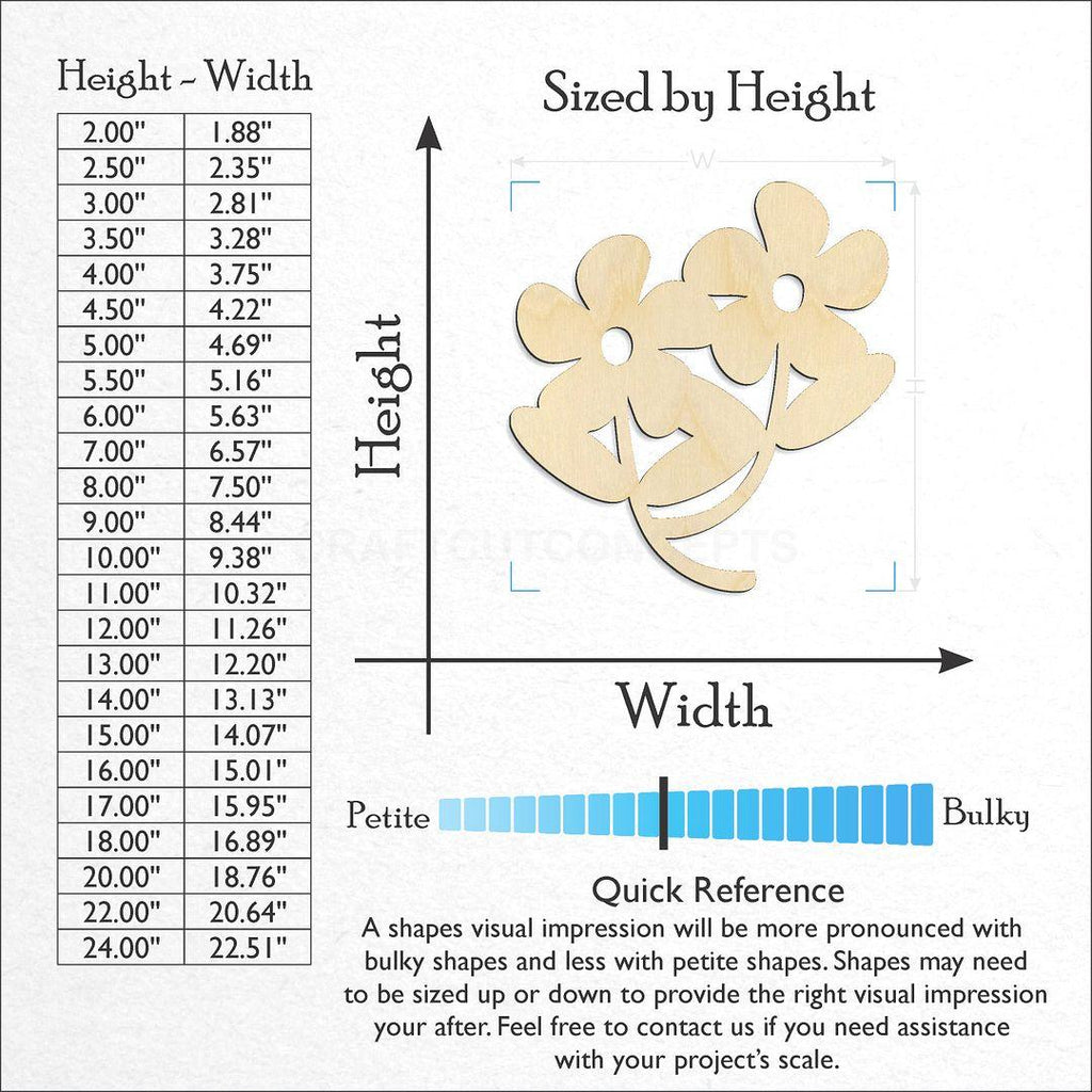 Sizes available for a laser cut Flower craft blank