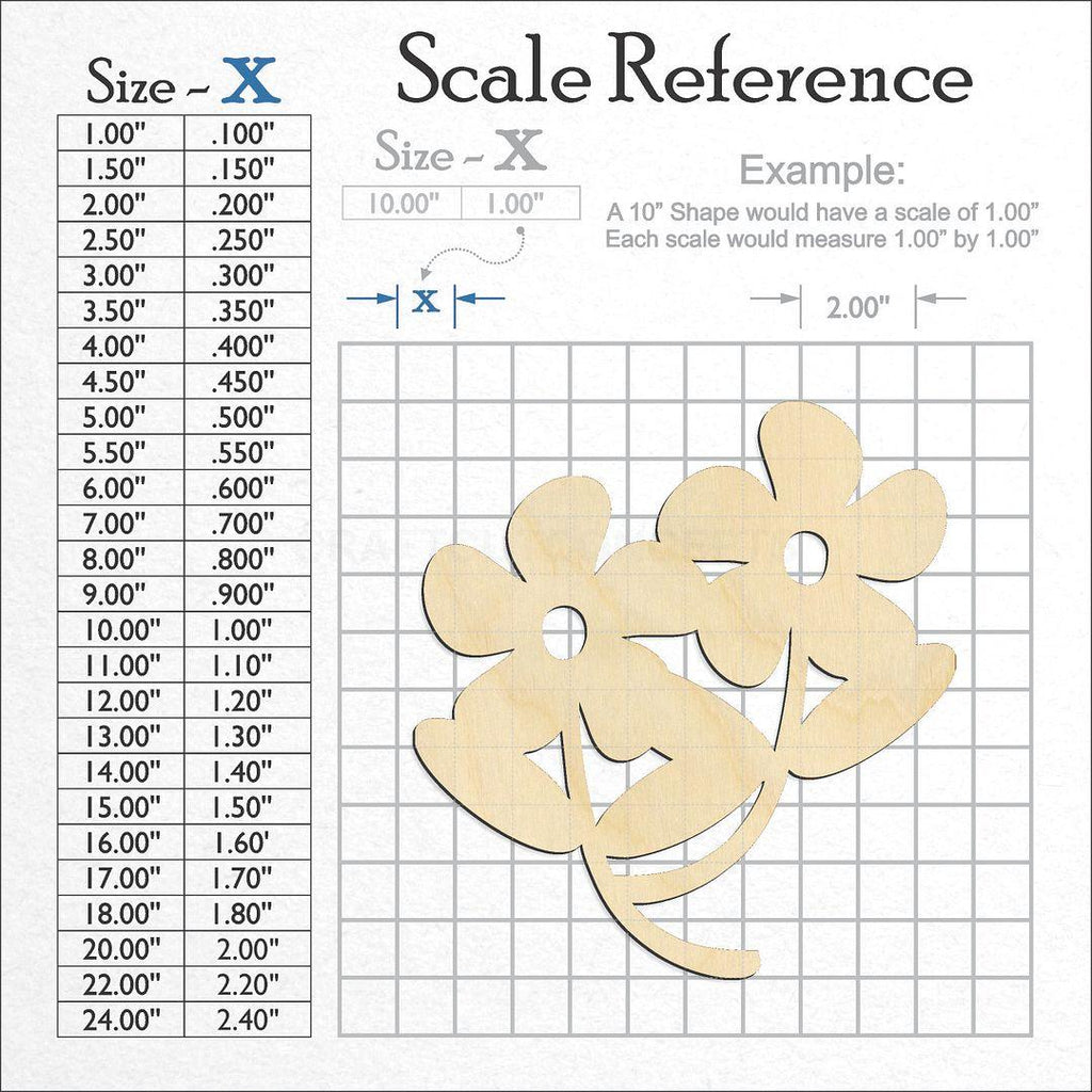 A scale and graph image showing a wood Flower craft blank