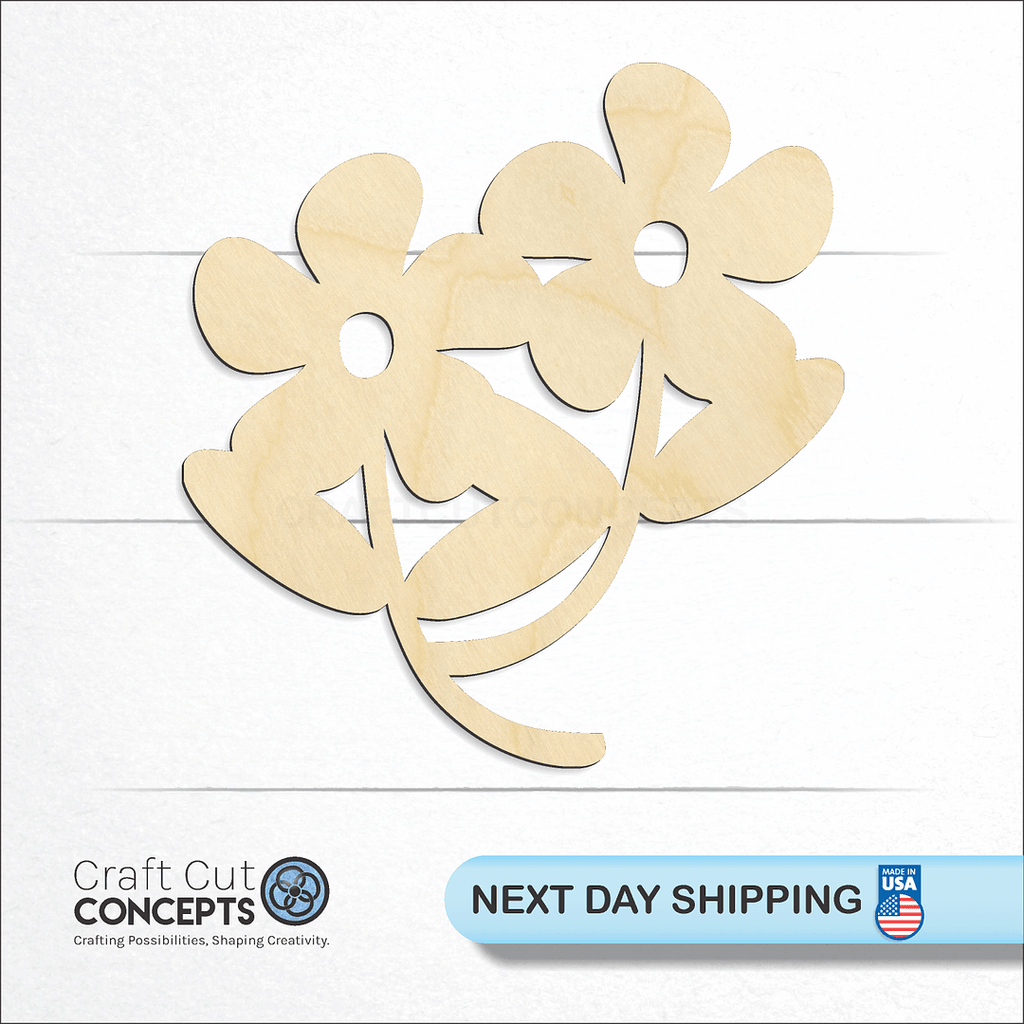 Craft Cut Concepts logo and next day shipping banner with an unfinished wood Flower craft shape and blank