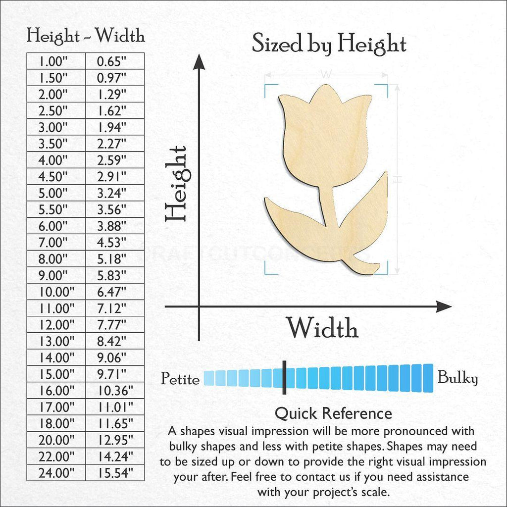 Sizes available for a laser cut Tulip craft blank