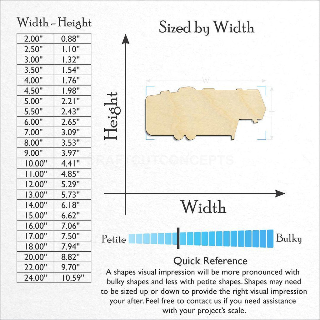 Sizes available for a laser cut  5th wheel camper craft blank
