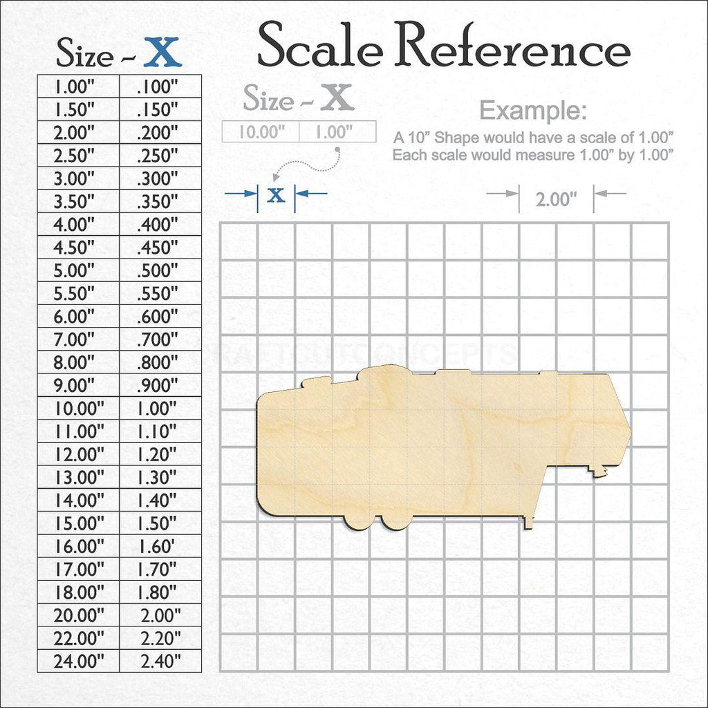 A scale and graph image showing a wood  5th wheel camper craft blank